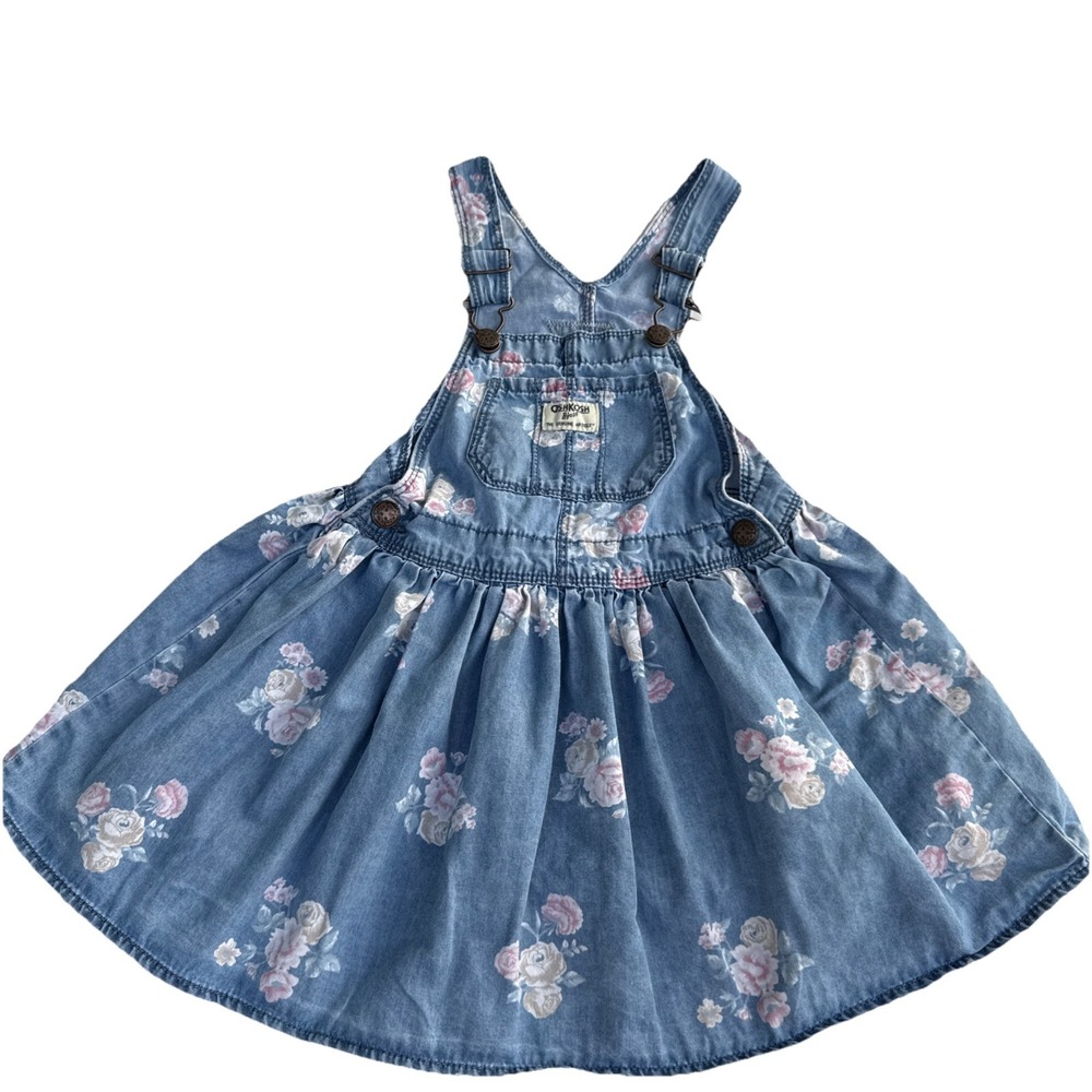 OshKosh B'Gosh Vestbak Floral Overall Blue‎ Skirt Spring Dress 4T